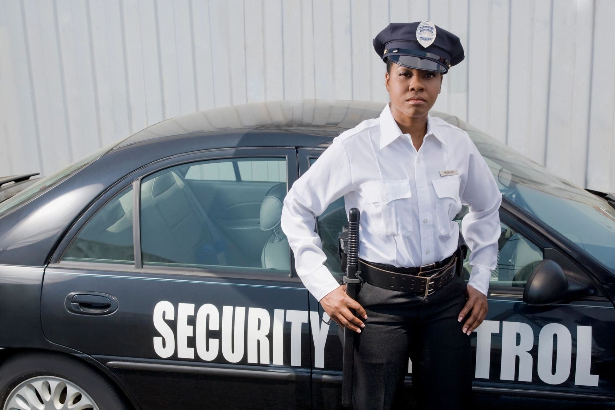 Security officer at a building entrance